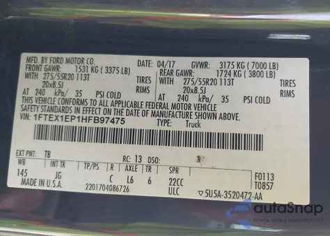 2017 Ford F-150 Xl from USA, damaged, VIN 1FTEX1EP1HFB97475